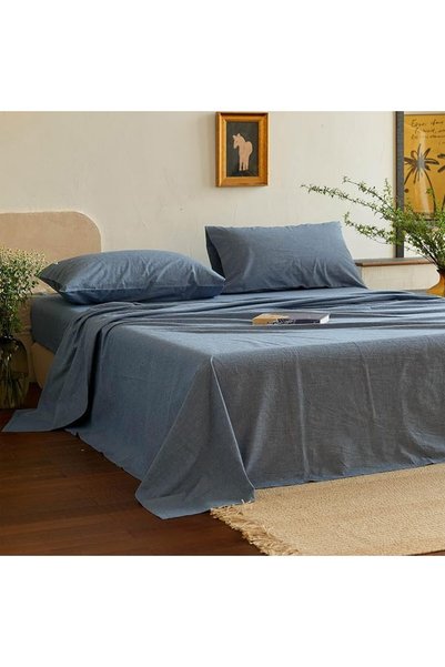 Simple&Opulence طقم ملاءات سرير من القطن المغسول 100% - 4 قطع بحجم كوين - ملا...