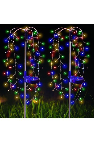 OneStore Set de 2 lămpi solare LED multicolore, 85 LED-uri, IP65, iluminare 8...