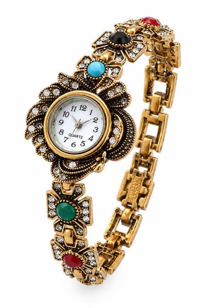 VeeShop Ceas de dama tip bratara, model vintage oriental, pietre cabochon mul...