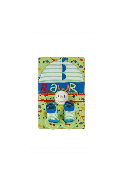 OEM Set căciulă și șosete albastru-verde cu dinozaur 3D pentru nou-născut, 0-...
