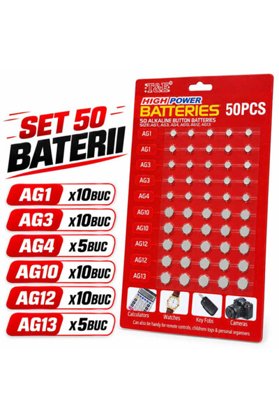 VeeShop Set of 50 Alkaline Button Batteries Blister AG type batteries models ...
