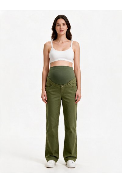 BIG LESSON Maternity Wide-Leg Jeans with Elastic Waistband and Adjustable But...