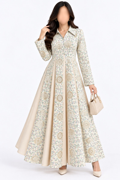 White colour Luxury Floral Pattern Round Lace Detail Shirt Collar Long Sleeve...