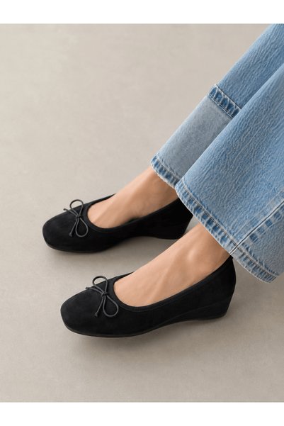 Hepsi Moda Suede Women's Wedge Heeled Ballerinas - 151 - 607 - Black