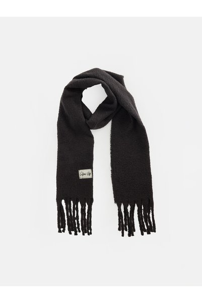 LC Waikiki Ozmarka New Season Anthracite Slogan Embroidered Women's Scarf