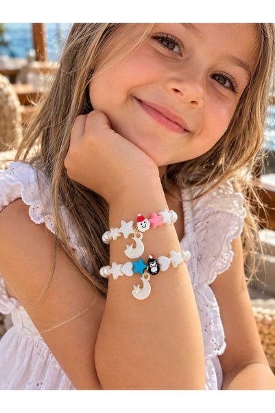 Yağmur Girl's 2-Piece Bracelet Star Santa Claus Penguin Moon Model Party Birthday Gift Jewelry Accessory