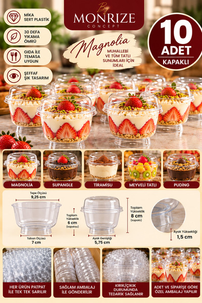 By Monrize Concept 10 Adet Kapaklı Magnolia Tatlı Kasesi Ayaklı Mika Magnolya...