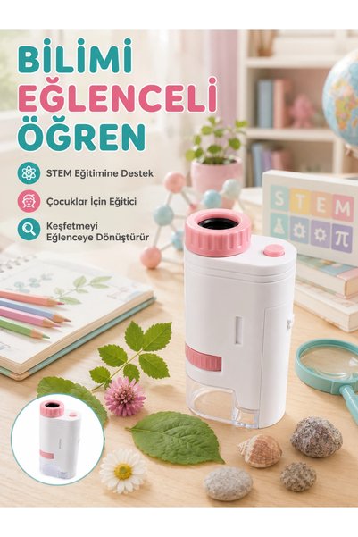 PlentifulTaşınabilir LED Mikroskop 80X-200X Büyütmeli Çocuklar İçin Eğitici Bilim Mikroskobu