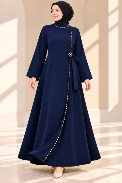 Miss Meliss Pearl Nobility Beaded Detailed Front Closure Hijab Dress