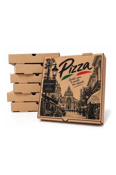 OEM Cutie Pizza 32x32 cm – Imprimată București – Albă / Kraft – 32 CM NATUR 3...