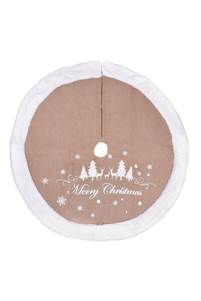 DD SHOP Fustă decorativă pentru brad, imitație de blană albă, cu print Merry ...