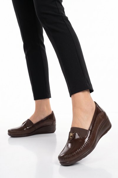 Pierre Cardin Dolgu Topuklu Yan Lastikli Şık Rahat Kahve Kadın Klasik Casual Ayakkabı PC-56171