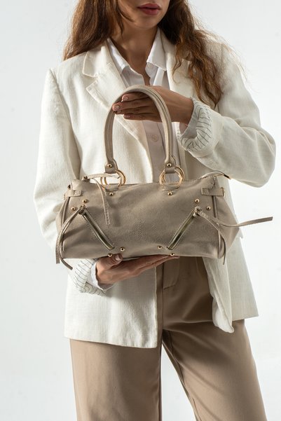 cocy-col Lari̇d Model Women's Suede Cream Hand and Shoulder Bag