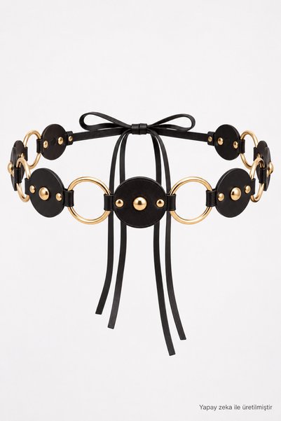 Lovelyİstanbul Gold Ring Detailed Faux Leather Belt Lkm0022 Brown