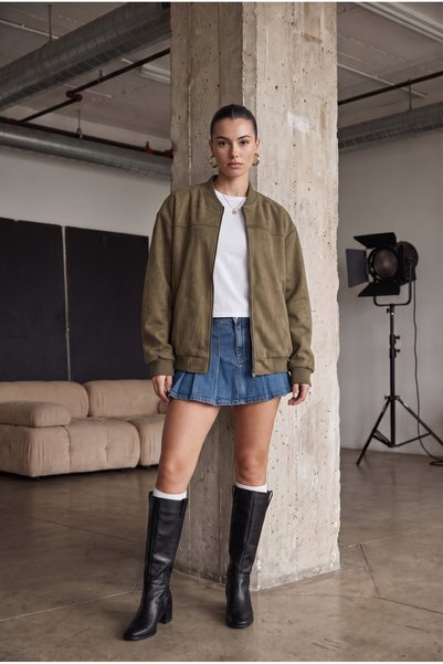 BASEL.CO Relax Fit Zippered Suede Jacket