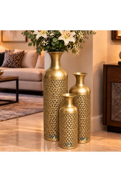 PixelsFurniture طقم مزهريات (فازات) 3 قطع فازات معدنية فاخرة من بكسل الأثاث, ...