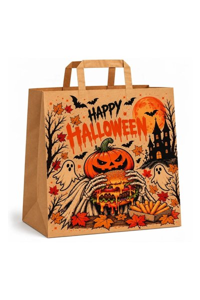 OEM Pungi de Hârtie Halloween Tematică Burger cu Mâner Plat – Dovleac 22X10X2...