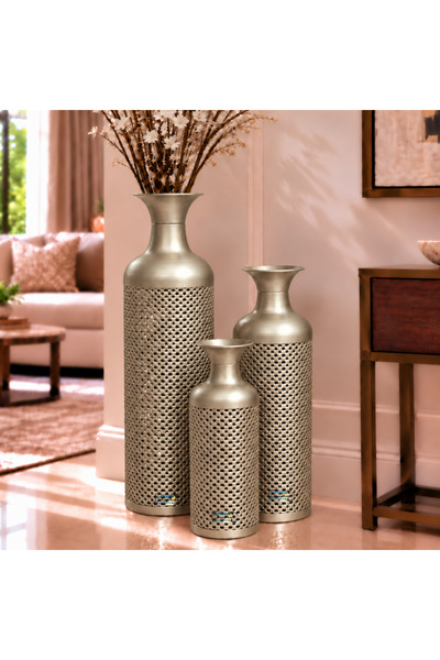 PixelsFurniture طقم مزهريات (فازات) 3 قطع فازات معدنية فاخرة من بكسل الأثاث, ...