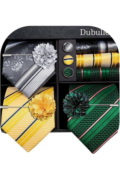 Dubulle Mens Paisely Silk Tie for Men Necktie and Pocket Square Set