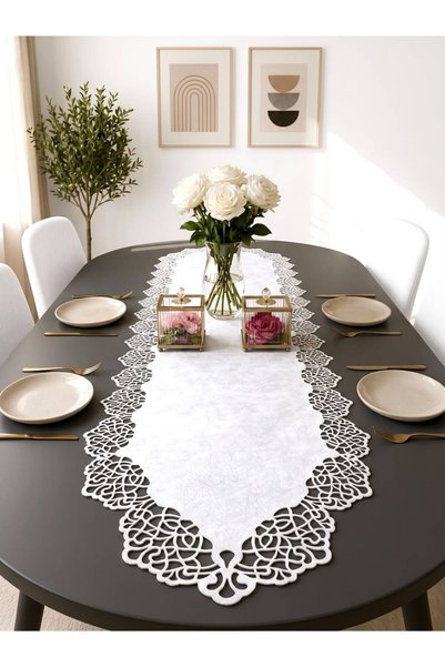 Ergüven Home White Suede Fabric Runner 40X140 cm Table Length - Modern Design