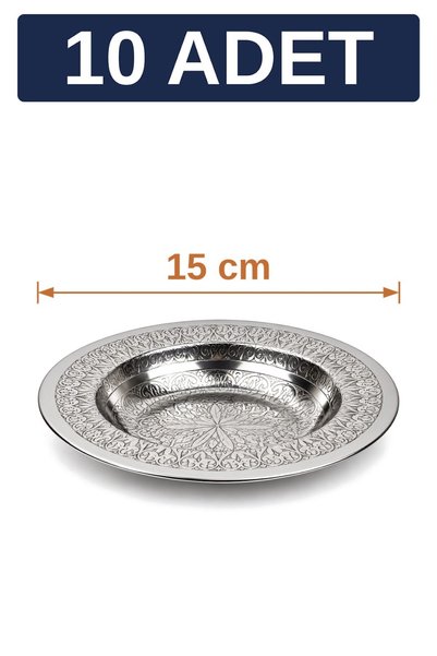 Binbir Trend 15 cm Otantik Desenli Krom Çelik Yanaklı Derin Meze ve Sunum Tabağı