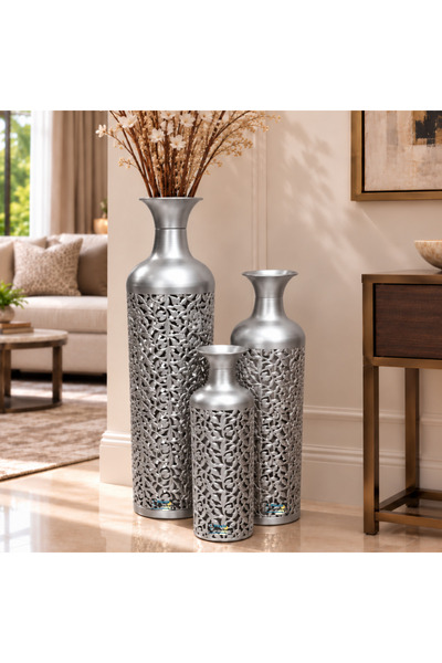 PixelsFurniture طقم مزهريات (فازات) 3 قطع فازات معدنية فاخرة من بكسل الأثاث, ...
