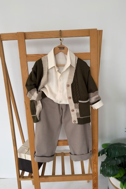 Minigimin Cicileri Set 3 piese pentru băieți, tricotat cu model, cu cardigan ...