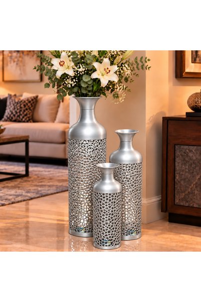 PixelsFurniture طقم مزهريات (فازات) 3 قطع فازات معدنية فاخرة من بكسل الأثاث, ...