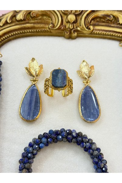 Generic Brand Lapis Lazuli Natural Stone Set - Necklace, Bracelet, Earrings, Ring Set