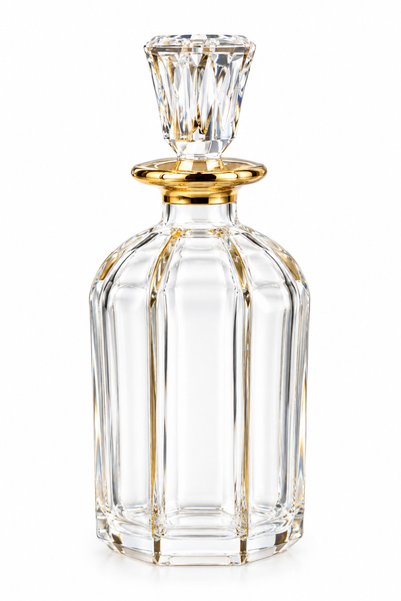 Generic Brand زجاجة عطر كريستال فاخرة 300 مل، ارتفاع 17 سم، بتفاصيل ذهبية وغط...