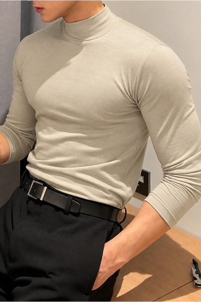 Tarz Cool Erkek Yarım Balıkçı Yaka Uzun Kollu Slim Fit Likralı Oysho Kumaş Ti...