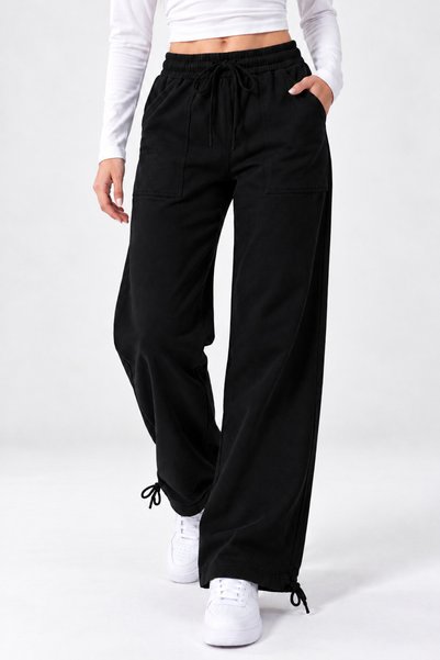 COMBİNE MİCHAİL Women's Black Linen Pants with Elastic Waist