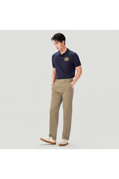 Giordano بنطلون كاكي رجالي بخصر متوسط وقصة عادية