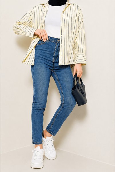 Hepsi Moda بنطلون جينز ليكرا ضيق الساق - أزرق