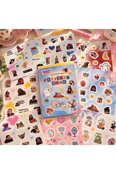 Lama Store Sticker Book - 16 Sayfa , 219 Adet Trend Eğlenceli ve Komik Kedi,K...