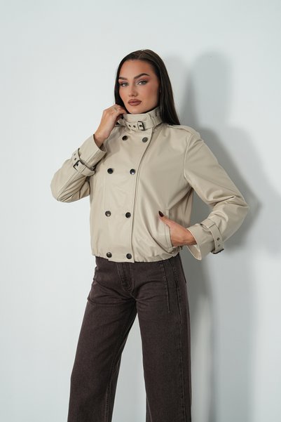 Metins Leather Kadın Hakiki Deri Mont - Çıtçıtlı, Beli Lastikli, Modern 375