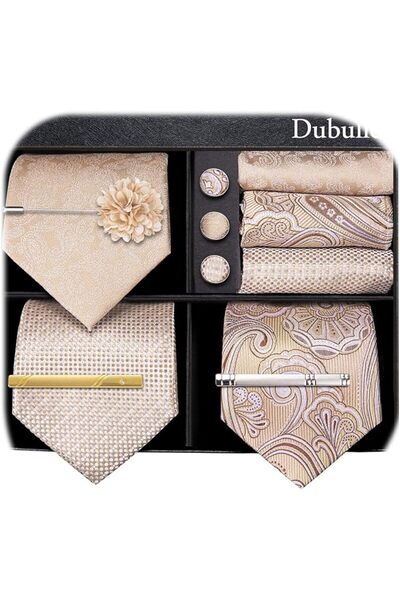 Dubulle Mens Paisely Silk Tie for Men Necktie and Pocket Square Set