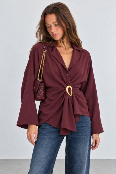 EDITION WOMAN Gold Buckle Detailed Long Sleeve Women's Shirt |   Ek1001611212