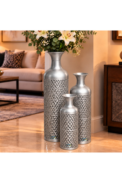 PixelsFurniture طقم مزهريات (فازات) 3 قطع فازات معدنية فاخرة من بكسل الأثاث, ...