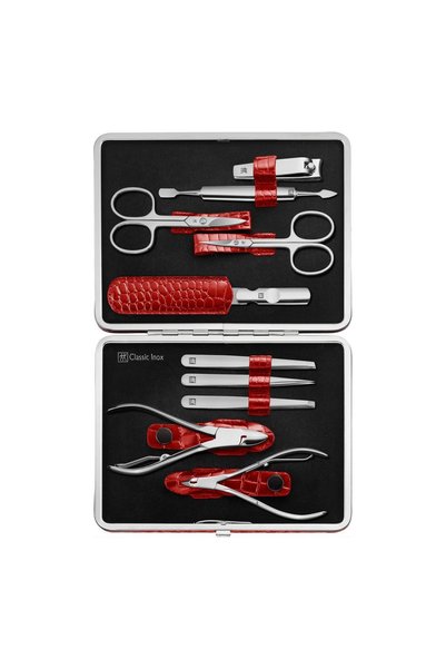 ZWILLING 10-piece manicure set, leather frame case, Red - Classic Inox