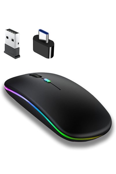 Aiyando Mouse wireless iluminat LED reîncărcabil (Bluetooth + USB 2.0 USB-C) ...