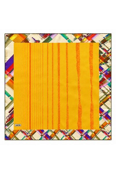 Aker Sura Pure Silk Scarf 7915493 363 Mustard Green Mixed Pattern