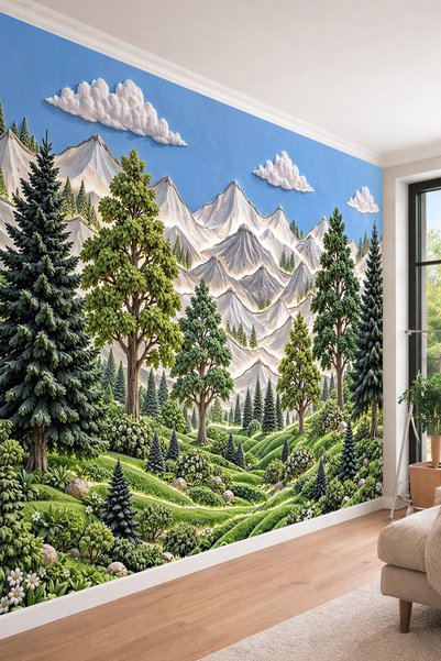 dreamwall Gökyüzü, Karlı Dağlar ve Çam Ormanı Manzaralı Üç Boyutlu Doğal Tek ...