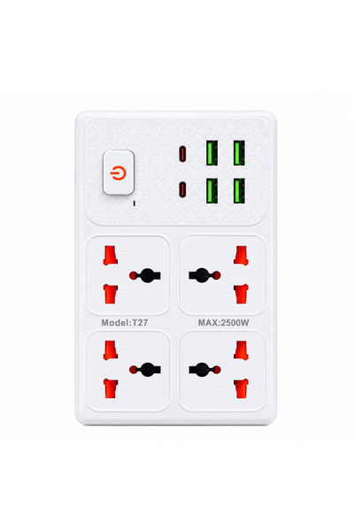 PopZa Multi-Function Power Socket 4 Universal Outlets, 4 USB Ports and On/Off...