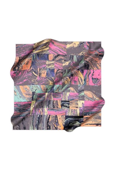 Aker Sura Silk Scarf Anthracite Abstract Pattern