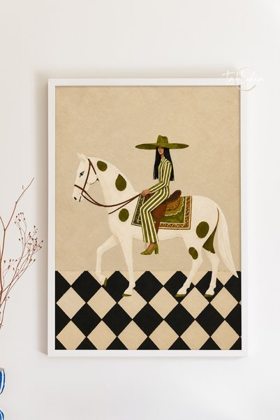 tablodea Vintage ζωγραφική γυναίκας με άλογο TD Western Cowboy Style πλαίσιο ...