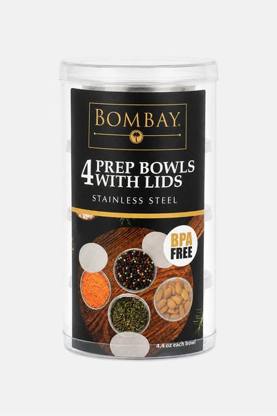 Bombay 4 Piece Stainless Steel Ribbed Prep Bowls With Lids, Silver