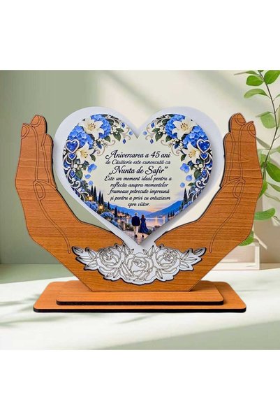 OEM Cadou Aniversare 45 Ani Căsătorie „Nunta de Safir” – Decor Inimă, 20x14 cm