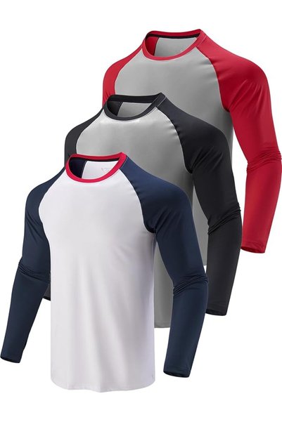 Liberty imports قمصان رياضية طويلة الأكمام للرجال مع فتحات للإبهام (عبوة من 3...