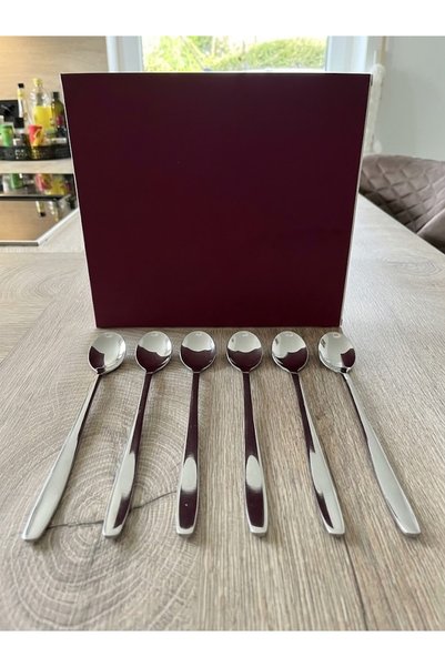 ARDSU Kaşık Seti, 6 Parçalı, 22 cm Uzunluğunda, Dondurma Kaşığı, Paslanmaz Çelik Karıştırma Kaşığı, Buzlu Kahve, Kokteyl, Buzlu Çay, Milkshake, Dondurma için